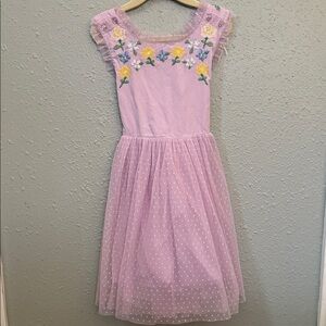 Mini Biden Lavender Floral Embroidered Kids Dress